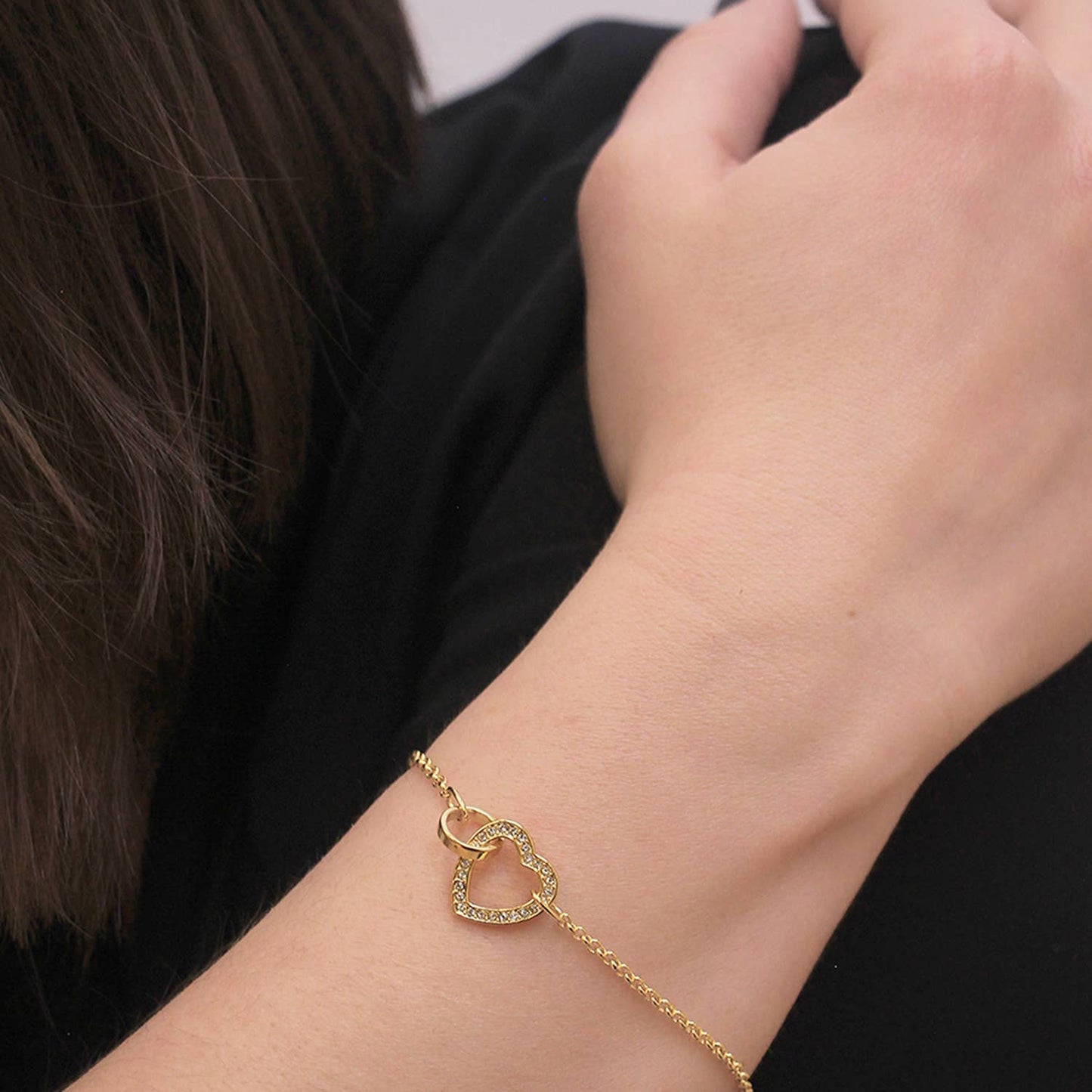 Pulsera Heart Bond con cristal- Baño de oro