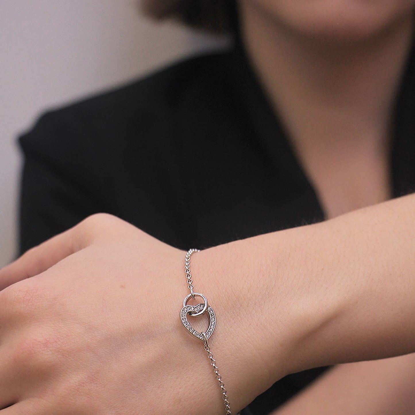 Pulsera Heart Bond con Cristal-Plata