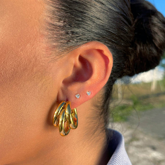 Triple | aretes chapados en oro de 18k